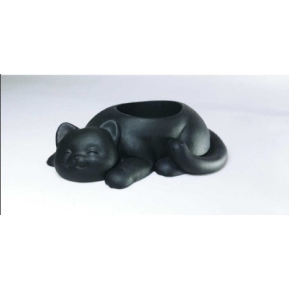 Hobimiz İşimiz %100 Beton Dekoratif Kedi Tealight Mumluk - Mum Hediyeli - Siyah - 0 Şamdan Fiyatı