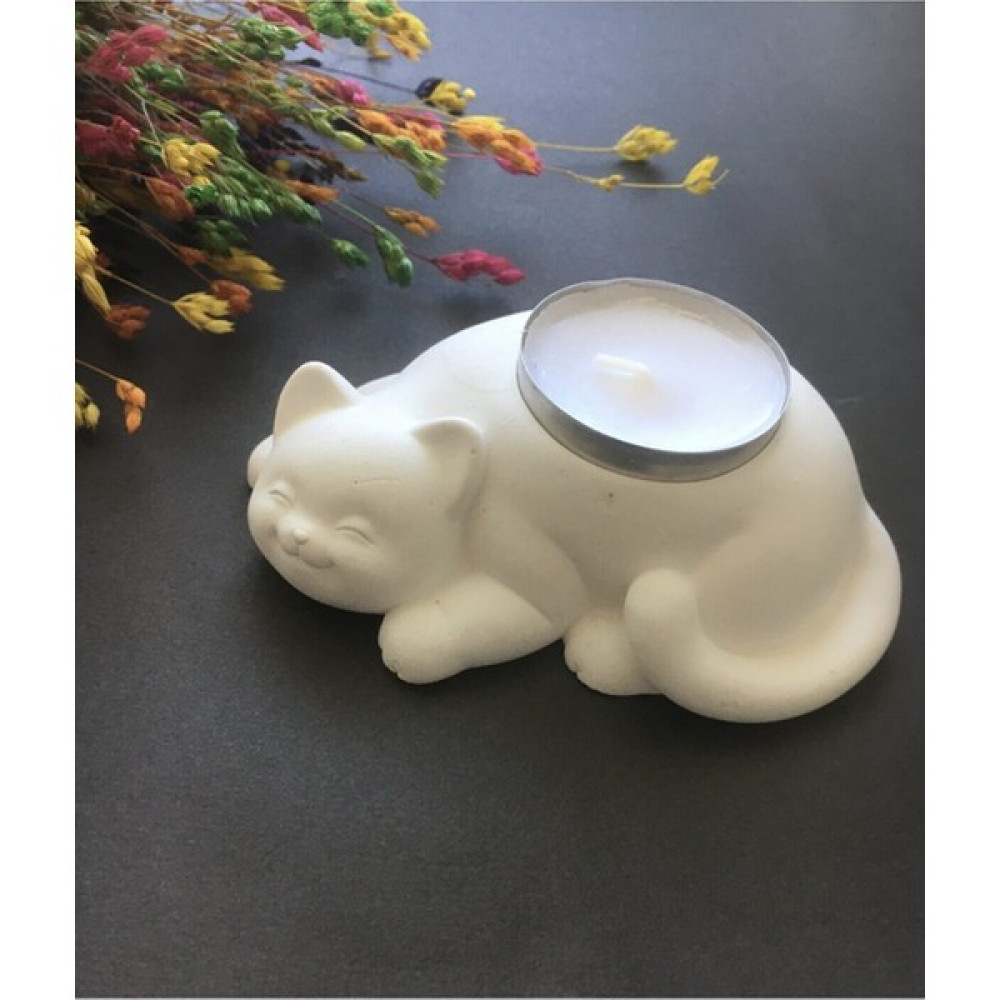 Hobimiz İşimiz Kedi Tealight Mumluk - Mum Hediyeli - Gri & Beyaz & Siyah Şamdan Fiyatı