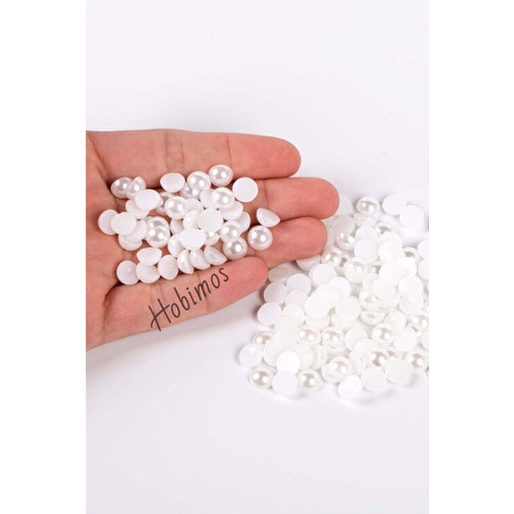 Hobimos 100 Adet 8 mm Beyaz Yarım Plastik İnci Boncuk El İşi ve Dekorasyon İçin Diğer Fiyatı