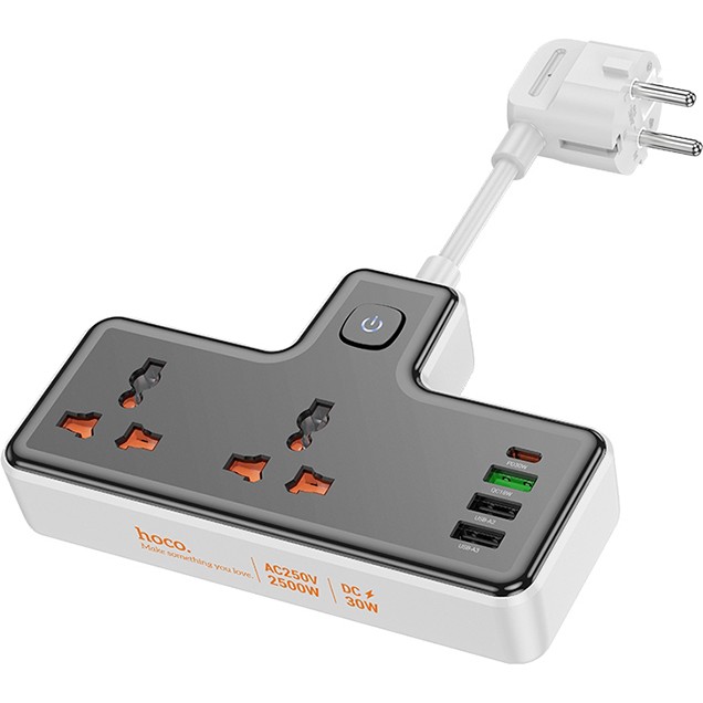 Hoco AC12A 2500W 2 Priz + 3 USB + 30W Type-C Multifonksiyonel Priz Çoğaltıcı Şarj Aleti - Siyah Bilgisayar Çevirici ve Adaptörü Fiyatı
