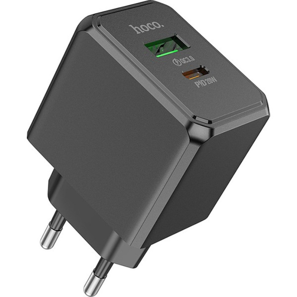 Hoco CS14A PD20W+QC3.0 USB + Type-C Girişli Hızlı Şarj Adaptörü Başlığı - Siyah Cep Telefonu Şarj Cihazı Fiyatı