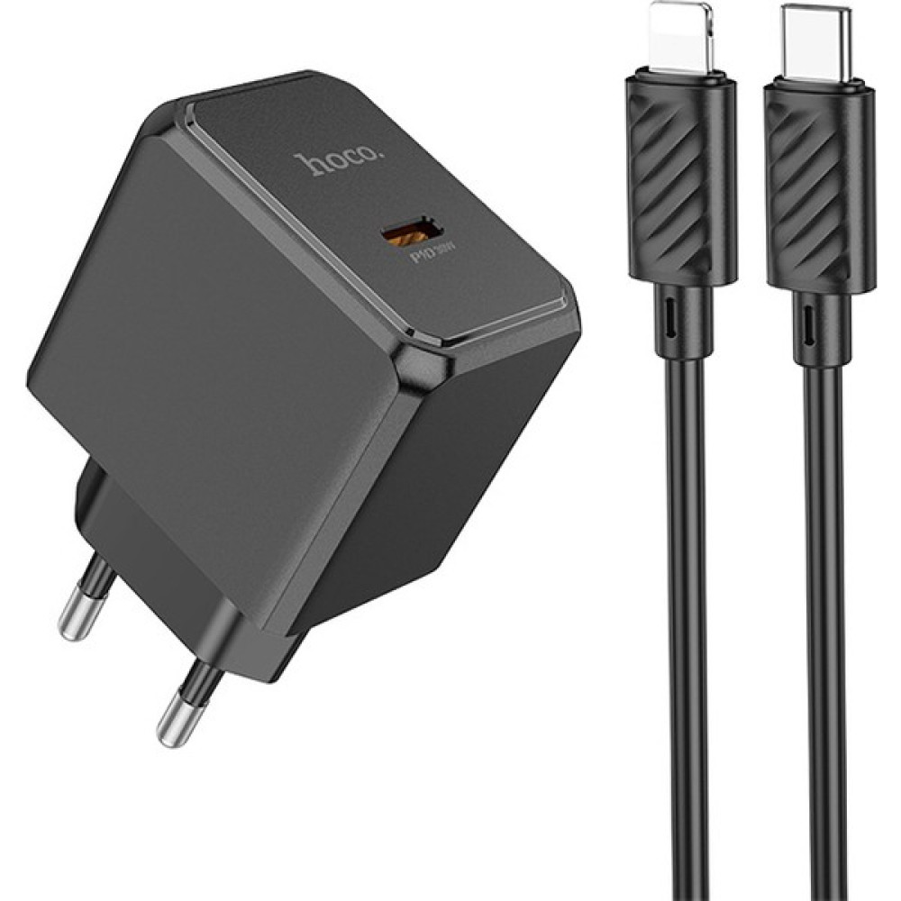 Hoco CS15A 30W Type-C Şarj Aleti + Type-C To iPhone Lightning Kablo Seti - Siyah Cep Telefonu Şarj Cihazı Fiyatı