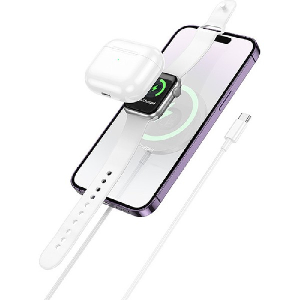Hoco CW50 15W Air Pods + Apple Watch+Iphone 3in1 Kablosuz Manyetik Hızlı Şarj Aleti - Beyaz Cep Telefonu Şarj Cihazı Fiyatı