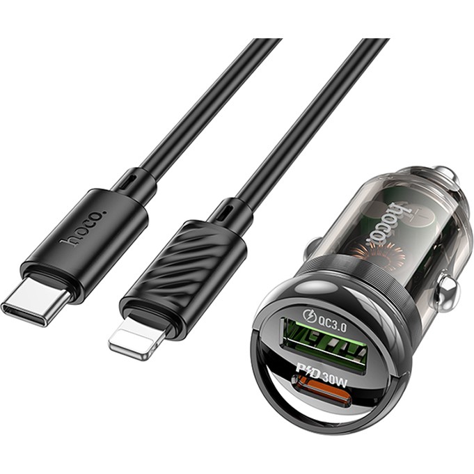 Hoco Z53A Vision PD30W Type-C + USB Qc3.0 Girişli Araç Çakmaklık Hızlı Şarj Aleti + Type-C To iPhone - Siyah Bilgisayar Çevirici ve Adaptörü Fiyatı