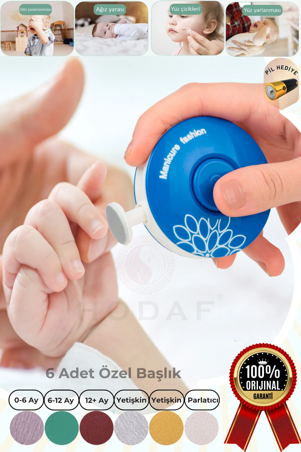 HODAF Yenidoğan Bebek/Çocuk ve Yetişkin Pilli Tırnak Törpüsü Tırnak Kesme Törpüleme Manikür Set 6 Başlıklı" Bebek Bakım Fiyatı