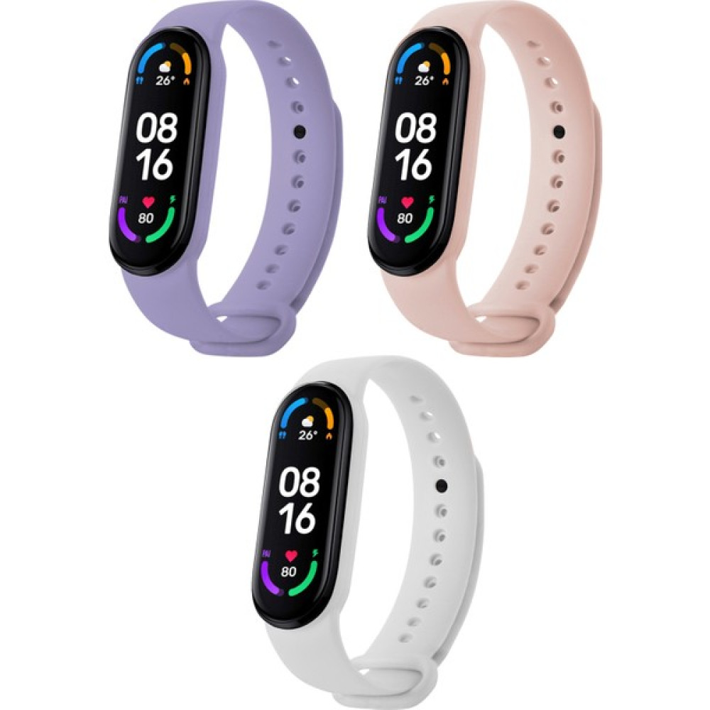 HOFFICE Xiaomi Mi Band 5 ve Mi Band 6 Uyumlu Yüksek Kalite Silikon Kordon Seti - Lila - Rose Gold - Beyaz Giyilebilir Teknoloji Aksesuarları Fiyatı