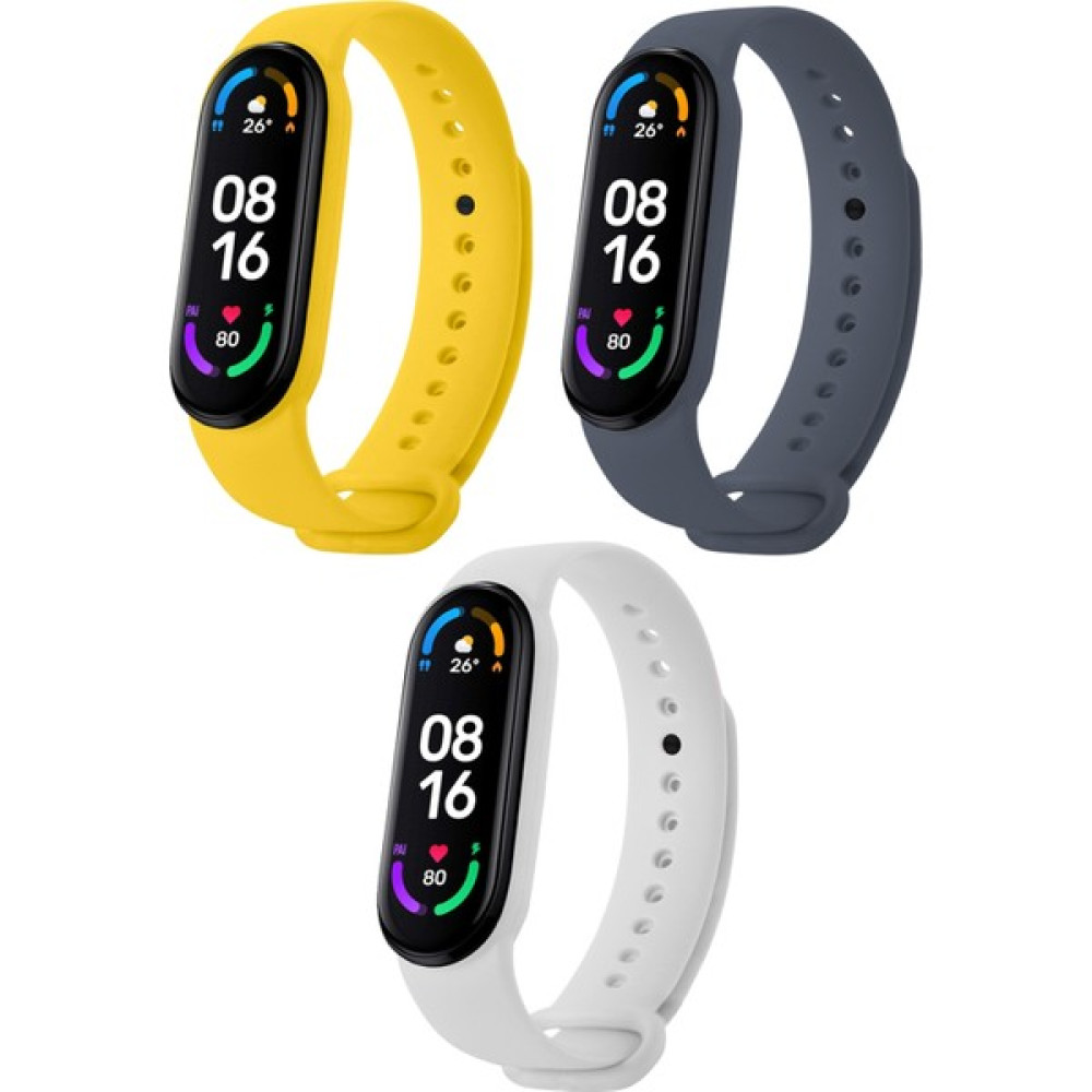 HOFFICE Xiaomi Mi Band 5 ve Mi Band 6 Uyumlu Yüksek Kalite Silikon Kordon Seti - Sarı - Beyaz - Lacivert Giyilebilir Teknoloji Aksesuarları Fiyatı