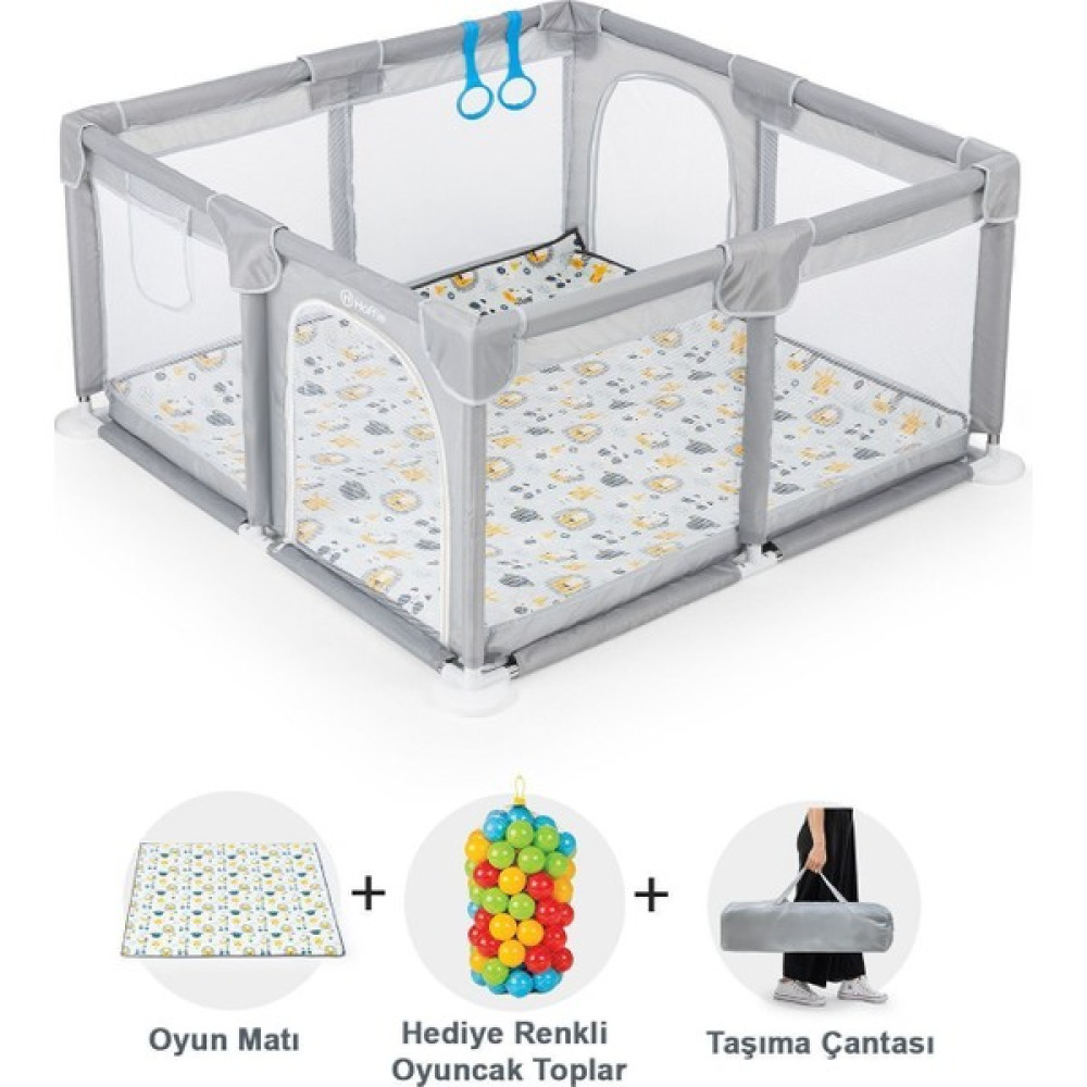 Hoffie Original Playard Plus Güvenli Bebek ve Çocuk Oyun Alanı Oyun Parkı 120X120 Oyun Matı ve Topları - Açık Gri Park Yatak / Oyun Parkı Fiyatı