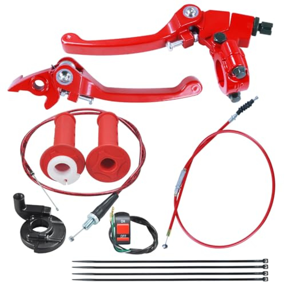 HOLATO Folding Clutch Brake Lever Cable Throttle Handle Grips Cable Kit for 50cc 70cc 110cc 125cc 150cc Apollo RFZ125 DBX15 X18 X19 Tao Tao DB17 DB27 Coolster M125 SSR Pit Dirt Bike Motorcycle Red