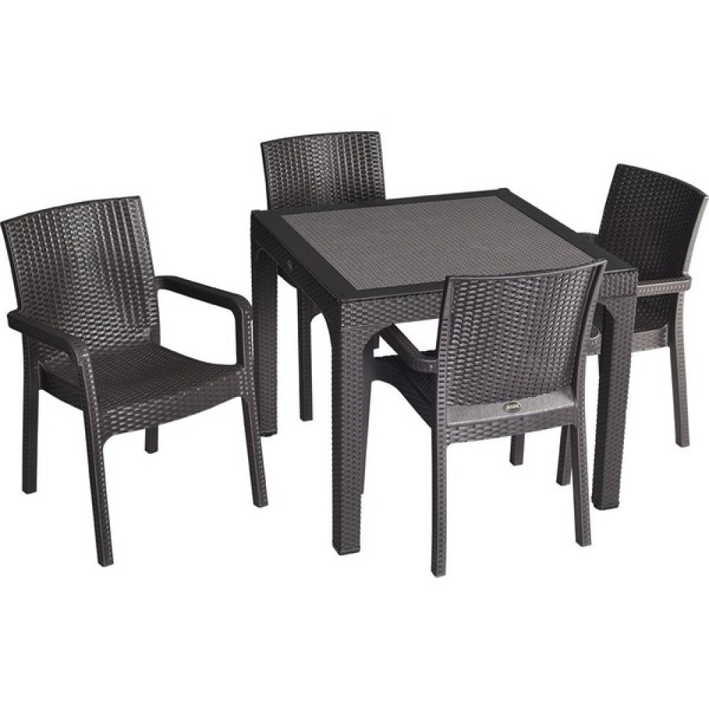 Holiday Markiz 90X90 4'lü Rattan Camlı Masa Takımı | Kahverengi Bahçe Mobilyası Takımı Fiyatı