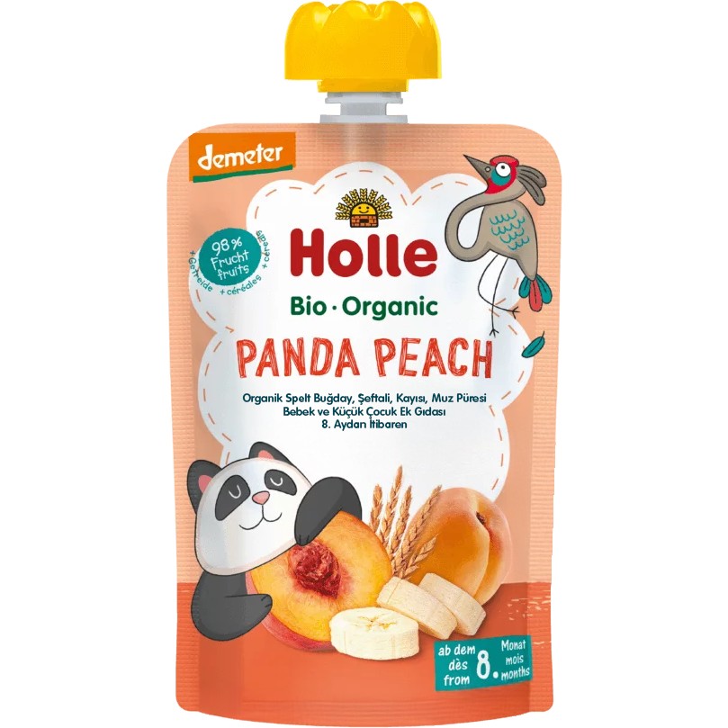 Holle Organik Panda Peach (Spelt Buğday, Şeftali, Kayısı, Muz Püresi) - PCHS4 Diğer Fiyatı