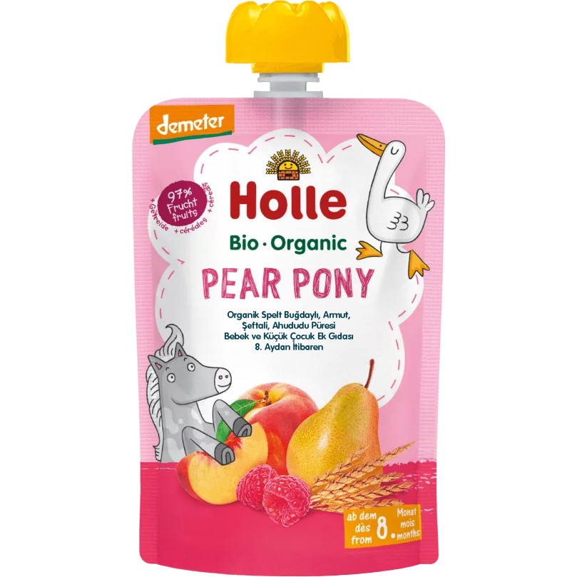 Holle Organik Pear Pony (Spelt Buğdaylı, Armut,şeftali, Ahududu Püresi) - PCHS8 Diğer Fiyatı