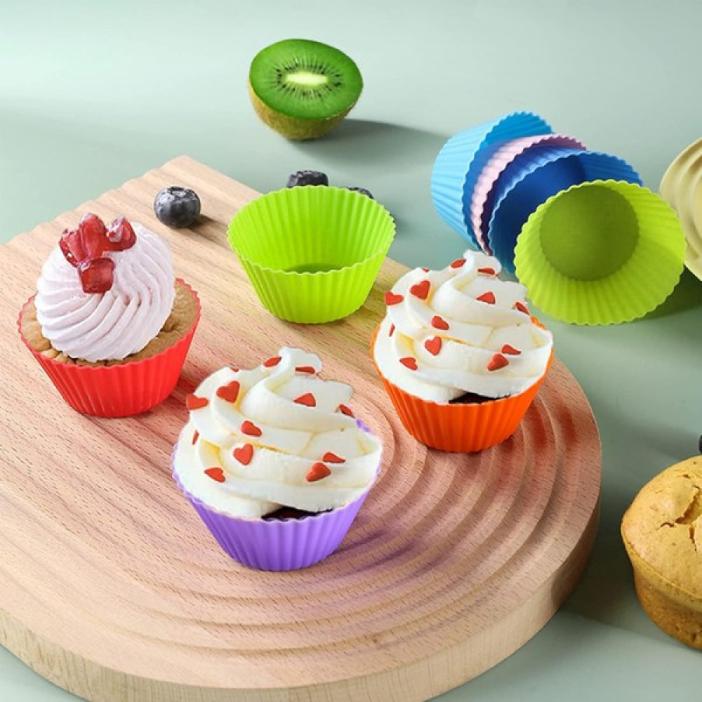 Holly Home 12'li Mini Muffin Pişirme Kalıbı, Silikon Ribanalı Kek, Cupcake, Bisküvi, Hamur Işi Renkli Kap - 12 Adet Kek Kalıpları Fiyatı