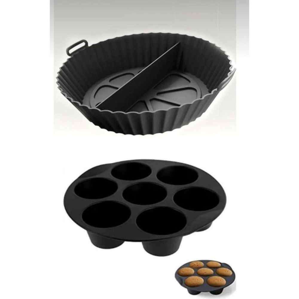 Holly Home 2 Parça Airfryer Silikon Pişirme Seti ; 2 Bölmeli Pişirme Kalıbı Muffin Cupcake Pişirme Kalıbı Hh - Antrament Siyah Kek Kalıpları Fiyatı