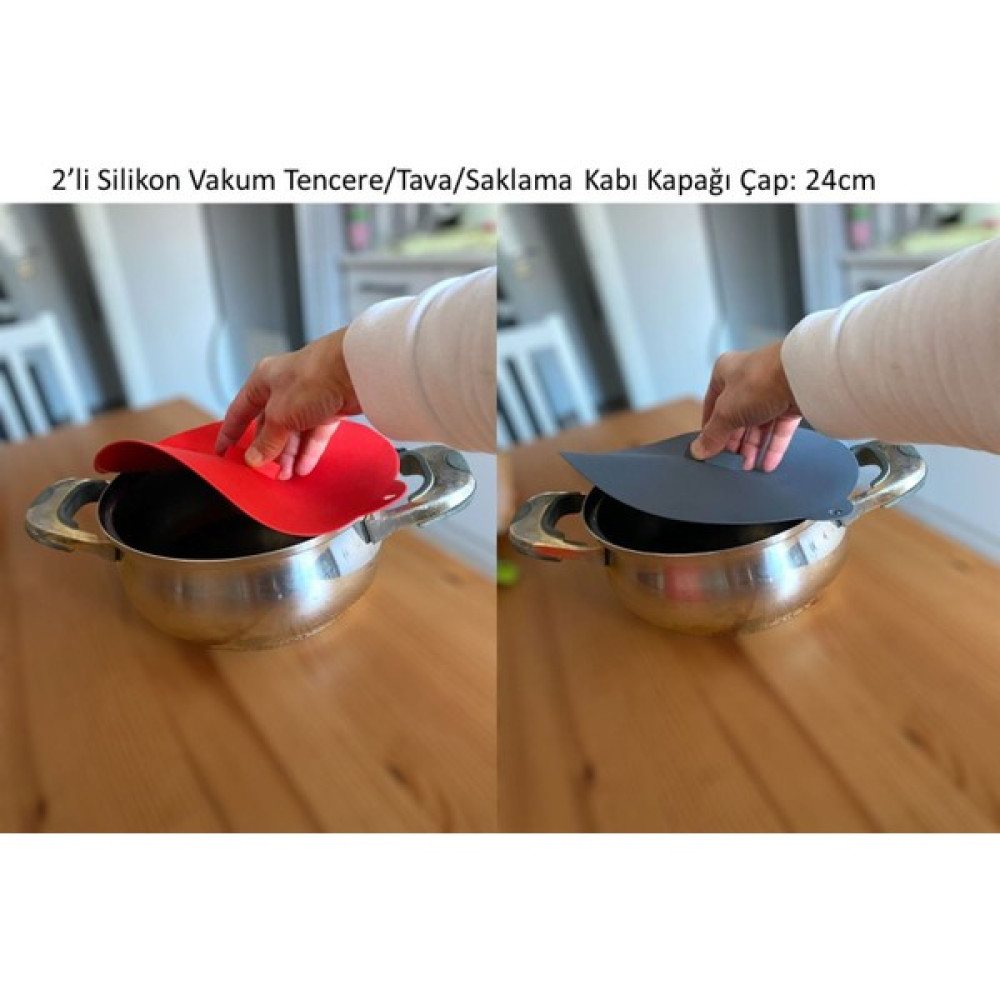 Holly Home 2'li Silikon Vakum Kapak, Tencere, Tava Kapağı Gri/kırmızı Çap:24 cm - 24 cm Mutfak Gereçleri Fiyatı