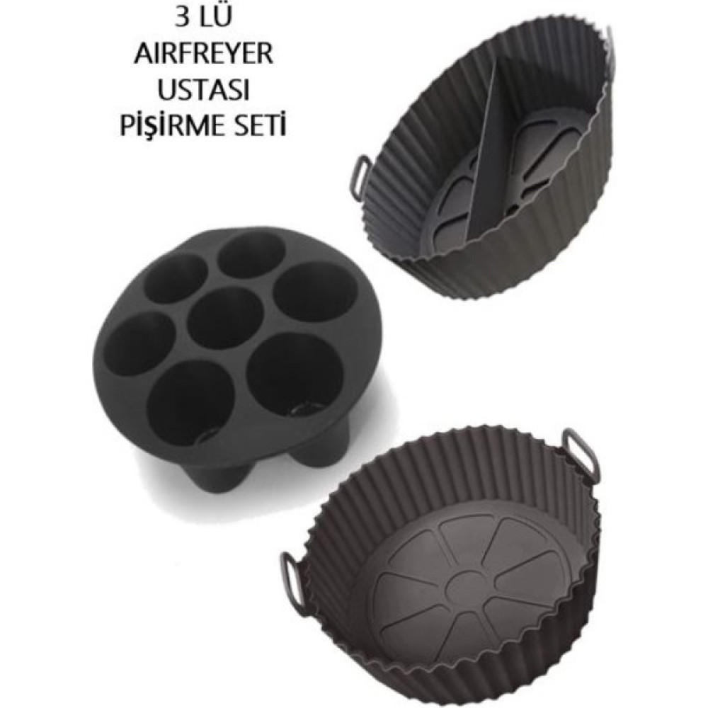 Holly Home 3 Parça Pratik Silikon Airfryer Pişirme Kağıdı Siyah Yonca, Muffin, Iki Bölmeli Fırın Mikrodalga Kap Hh - 20 cm Tepsiler / Fırın Kapları Fiyatı