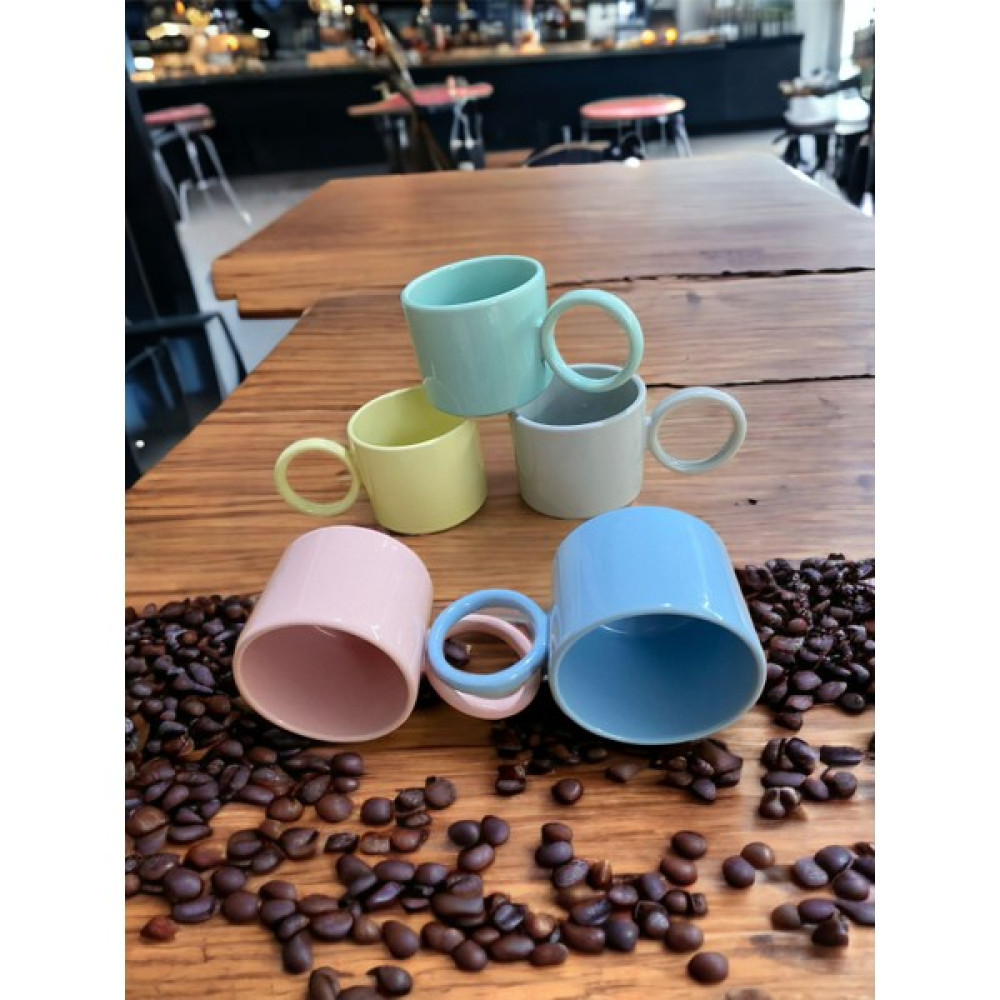 Holly Home 5 Kişilik Seramik Çay / Nescafe Kupa Bardak Takımı Pudra Renkler Kupa Seti 5X(180ML, 6,5HX8CM) - 180 ml - Renkli Fincan / Bardak / Kahve Takımı Fiyatı
