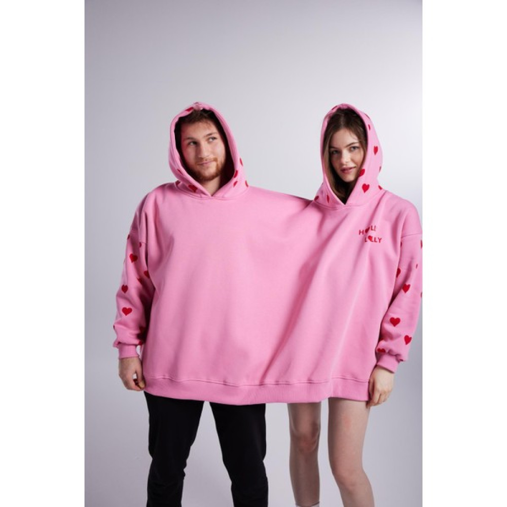 Holly Lolly Kalp Baskılı Çift Giyilir Lovebombing sweatshirt Pembe Bayan Sweatshirt Fiyatı