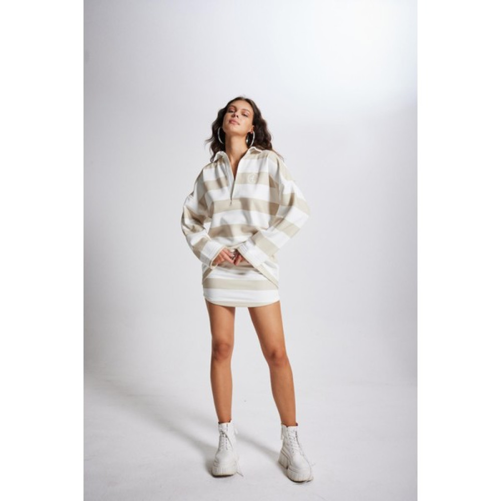 Holly Lolly Şardonlu 3 İplik Kumaş Logolu Fortune Sweatshirt Bej Bayan Sweatshirt Fiyatı