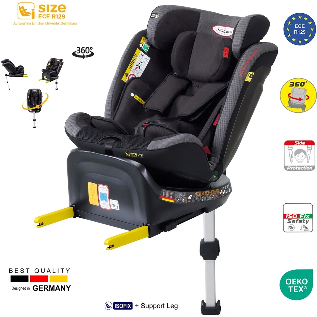 Holmer Capsula Multipro Aero 3D Legfix I-Size (360° Dönebilir) 0-36KG Oto Koltuğu İsofix/SPS/SIP/Latch - Siyah Bebek Oto Koltuğu Fiyatı