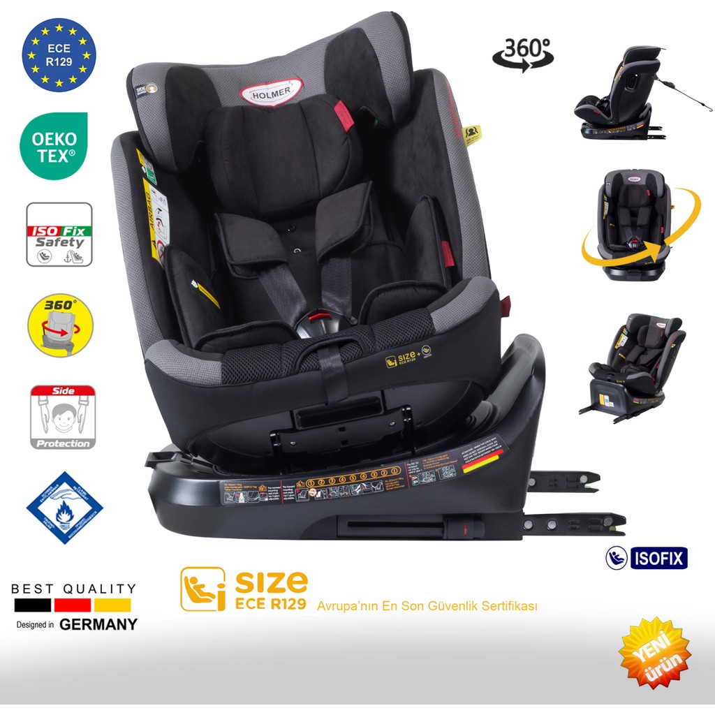 Holmer Capsula Multipro Aero 3D Profix I-Size (360° Dönebilir) 0-36KG Oto Koltuğu İsofix/SPS/SIP/Latch - Siyah Bebek Oto Koltuğu Fiyatı