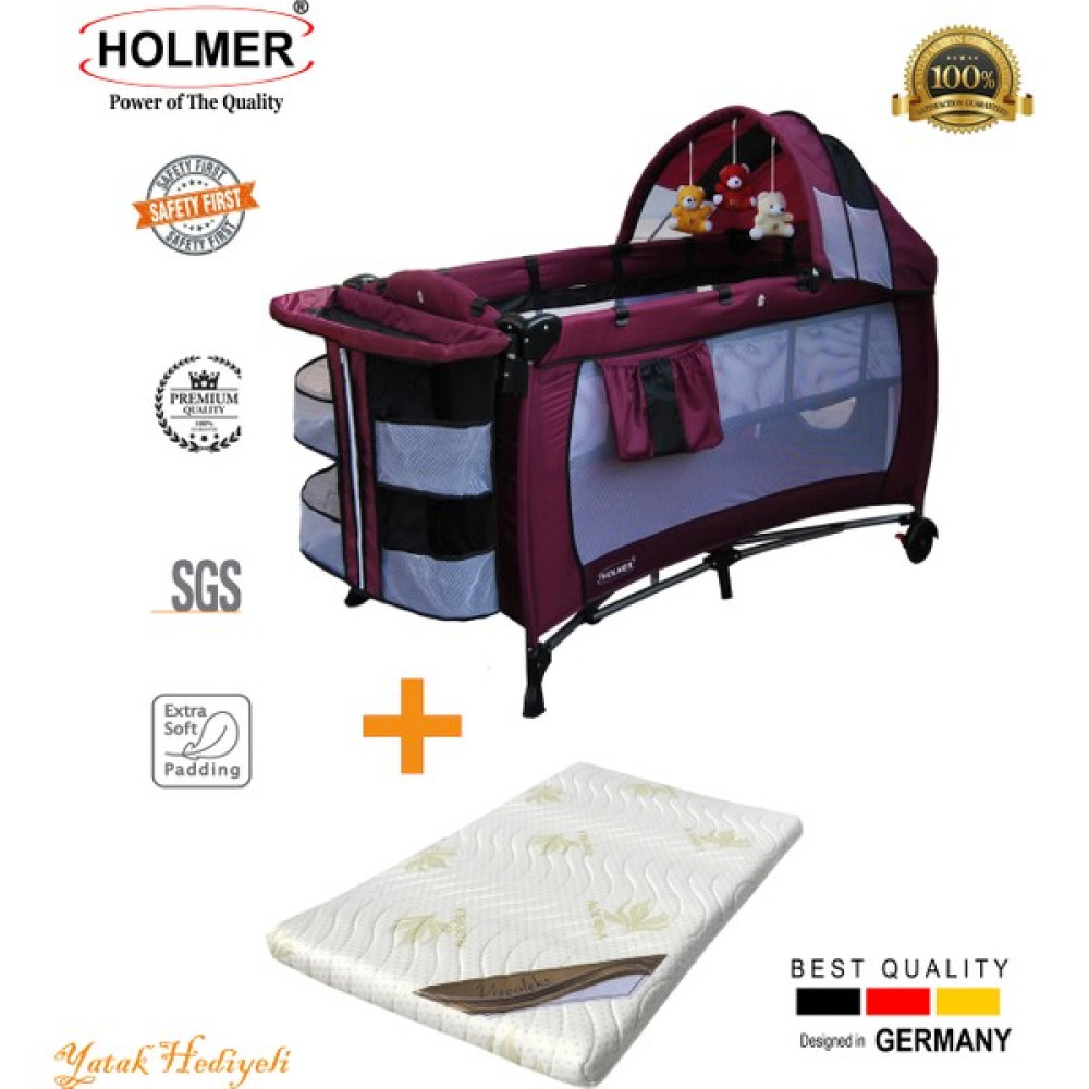 Holmer Kids Maxi Comfort Eurostyle Oyun Parkı 60 x 120 cm Mürdüm+Aloevera Yatak - Mor Park Yatak / Oyun Parkı Fiyatı