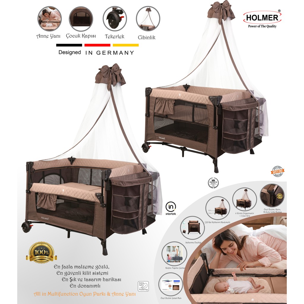 Holmer Maxi Comfort Coolstyle Anne Yanı Deluxe Kumaş Cibinlikli Oyun Parkı 70x110cm - 70 x 110 cm - Bej Diğer Fiyatı