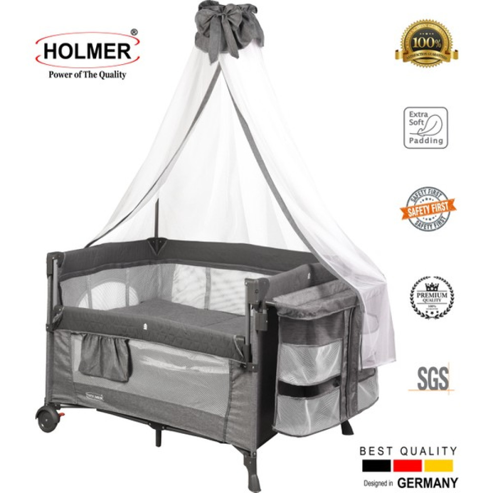 Holmer Maxi Comfort Coolstyle Anne Yanı Deluxe Kumaş Cibinlikli Oyun Parkı 70x110cm - 70 x 110 cm - Gri Park Yatak / Oyun Parkı Fiyatı