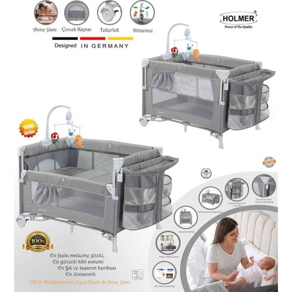 Holmer Maxi Comfort Coolstyle (Anne Yanı-Deluxe Kumaş) Premium Dönenceli Oyun Parkı/anne Yanı 70X110CM - 70 x 110 cm - Gri Park Yatak / Oyun Parkı Fiyatı