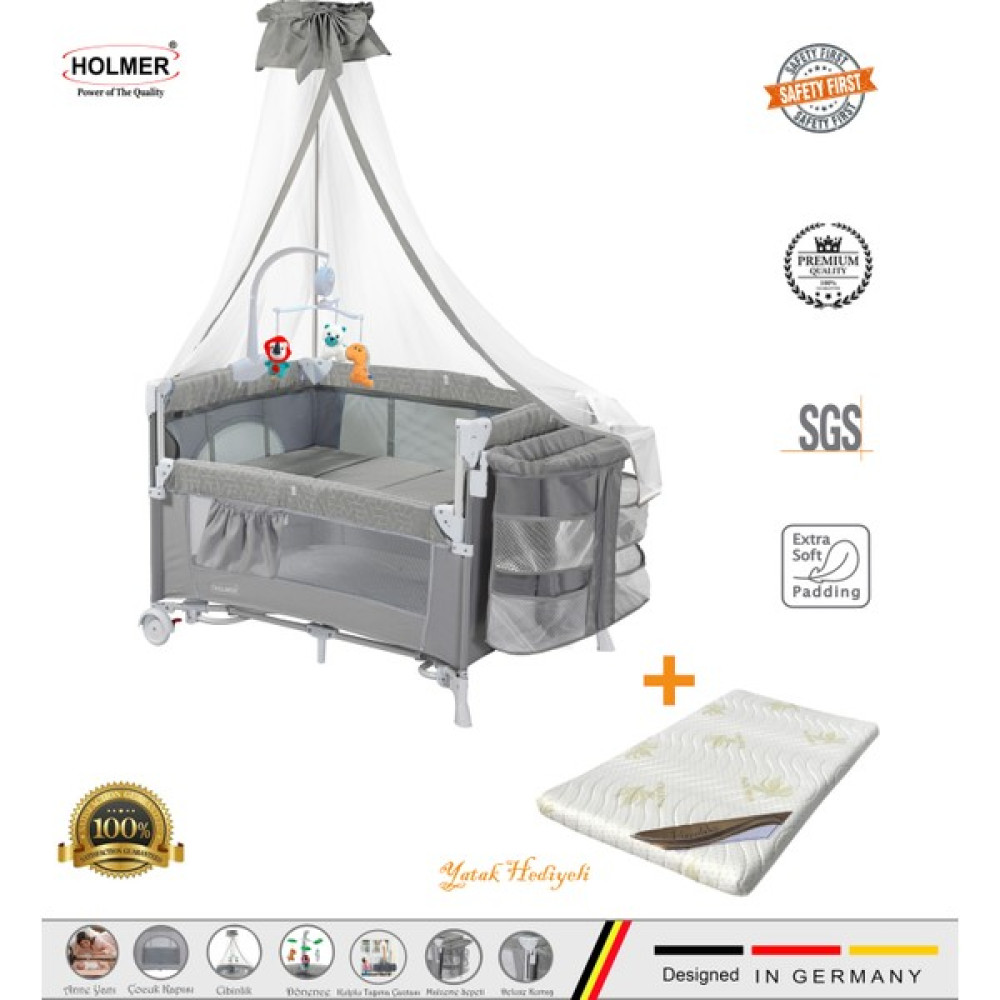 Holmer (Yatak Hediyeli) Coolstyle Maxi Cibinlikli Dönenceli Anne Yanı Park Yatak 70X110CM + Yatak - 70 x 110 cm - Gri Park Yatak / Oyun Parkı Fiyatı