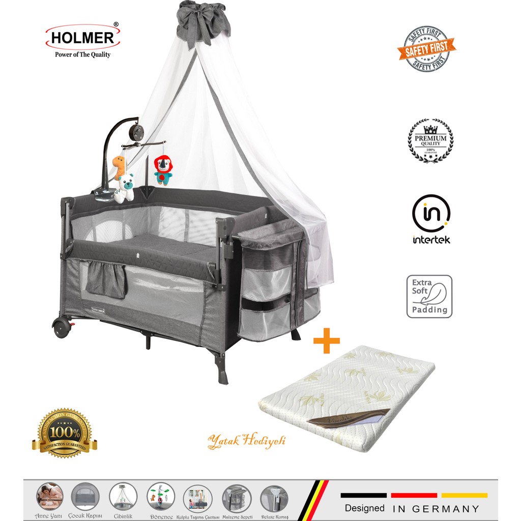 Holmer (Yatak Hediyeli) Coolstyle Maxi Cibinlikli Dönenceli Anne Yanı Park Yatak 70X110CM + Yatak - Koyu Gri - 70 x 110 cm Bebek Oyun Parkı & Beşikleri Fiyatı