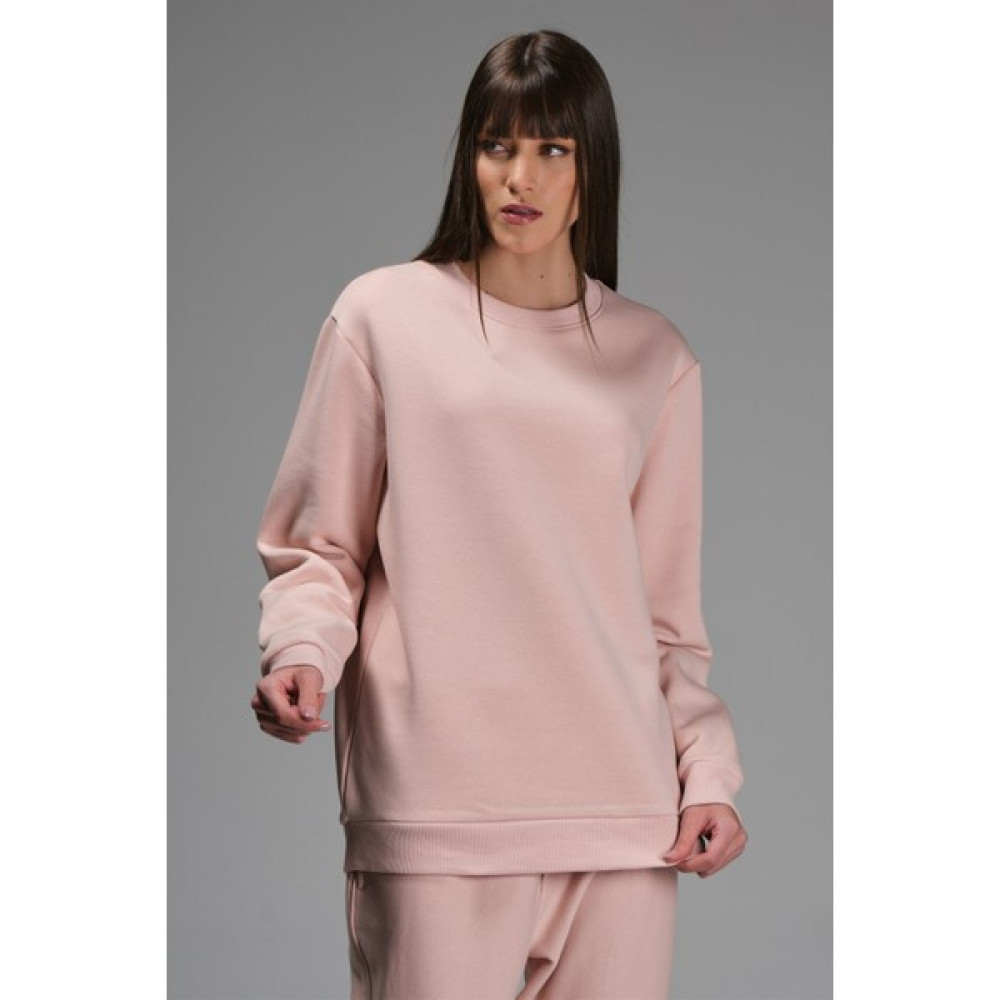Holo Generation Holo Kadın Pembe Düz Renk Bisiklet Yaka Boy Friend Sweatshirt Bayan Sweatshirt Fiyatı