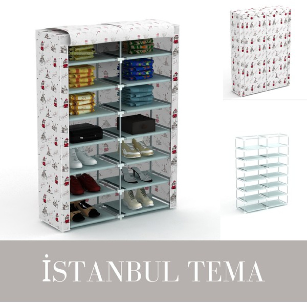 Holtech Iki Bölmeli Plastik Çok Raflı Bez Dolap Bez Ayakkabılık Kumaş Gardırop - Tema İstanbul Gardrop & Dolap Fiyatı