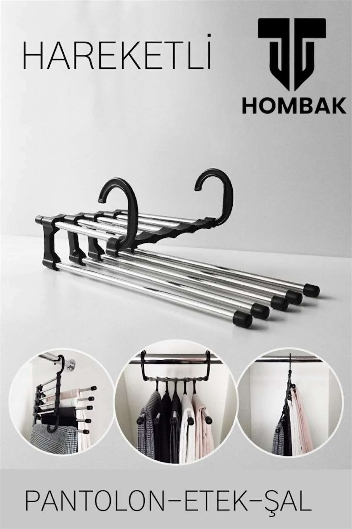 Hombak Hareketli Dolap İçi Pantolon Kravat Şal Askı Sistemi Düzenleyici Katmanlı Askılık Organizer (4262)" Giyim & İç Giyim Fiyatı