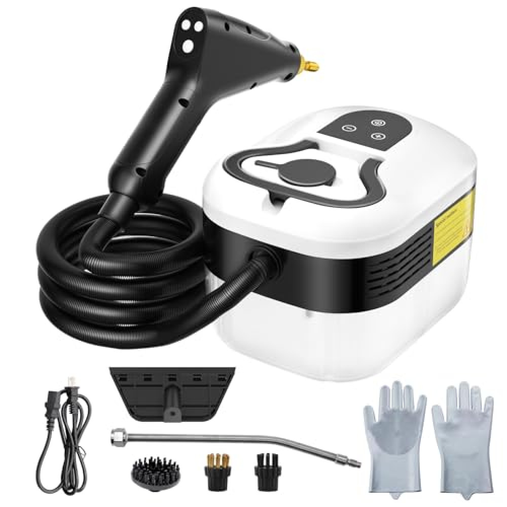 Hombasing 2500W Steam Cleaner for Home Use, 6-level Speed Adjustable Handle, 1.2L Handheld Car Steam Cleaner for Home Car Kitchen Furniture Floor, High Pressure Steam Machine with 4 Brush Heads White