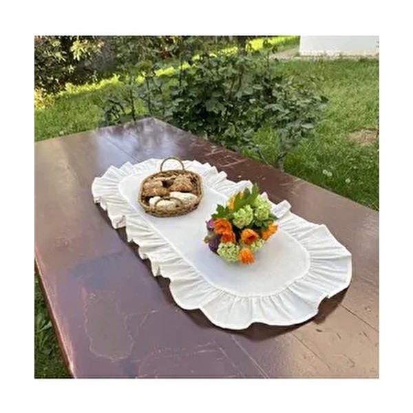 Home %100 Pamuklu Bej Ham Keten Fırfırlı Oval Runner 30X80 cm - 30 x 80 cm SSD / Solid State Drive Fiyatı