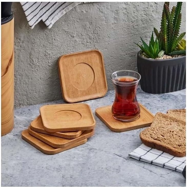 Home 6ADET Bambu Çay Tabağı, Çay Bardağı Altlığı, Estetik Sunum Sunumluk, Doğal Malzeme, Çevre Dostu ve Şık Tasarım (Kare) Diğer Fiyatı