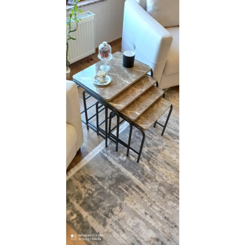 Home Bella 4'lü Zigon Sehpa Metal Statik Siyah Ayaklı Kahve Granit Zigon Sehpa Fiyatı