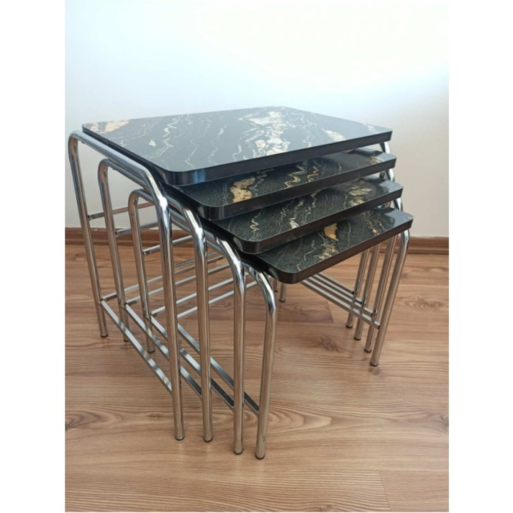 Home Bella Homebella 3D Siyah Mermer 4'lü Zigon Sehpa Metal Krom Nikel Ayaklı Üreticiden Zigon Sehpa Fiyatı