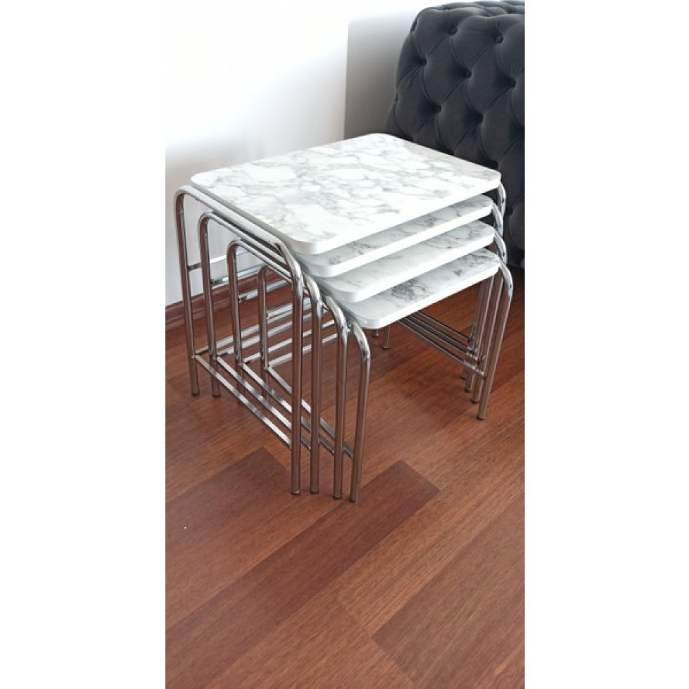 Home Bella Homebella Afyon Mermer 4'lü Zigon Sehpa Metal Krom Nikel Ayaklı Üreticiden E1 Tse Garantili - beyaz Zigon Sehpa Fiyatı