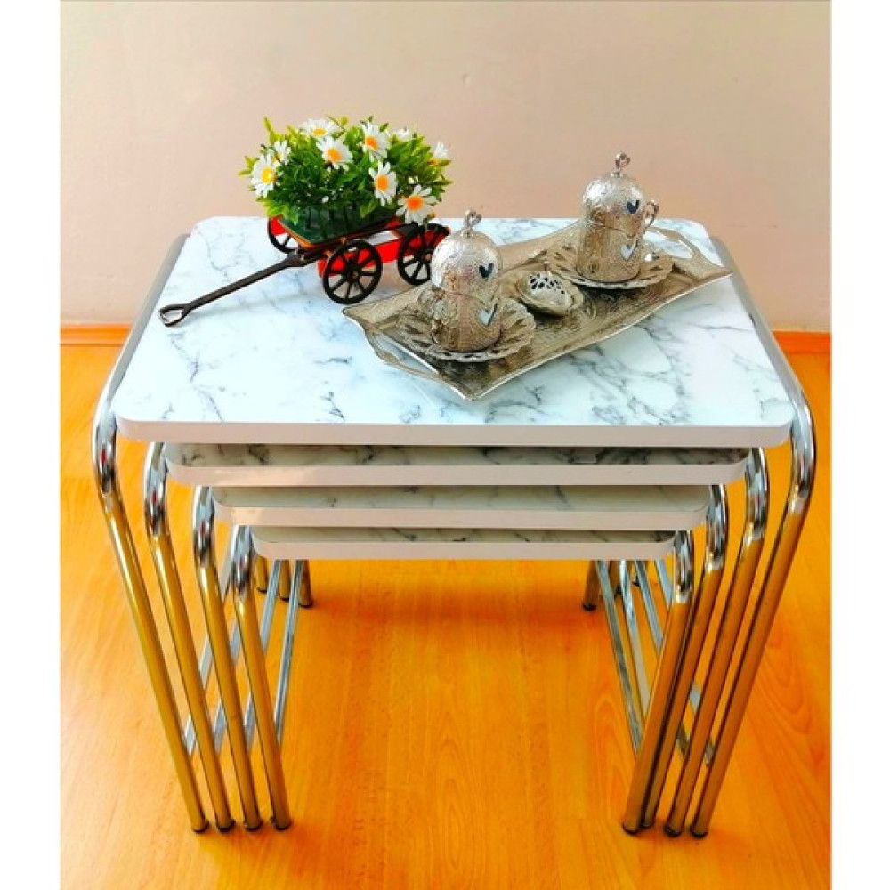 Home Bella Homebella Beyaz Mermer Desen Zigon Sehpa 1. Kalite Krom Nikelaj Salon Mutfak Tse E1 Onaylı Malzeme Zigon Sehpa Fiyatı