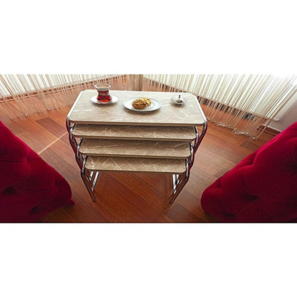 Home Bella Homebella Kahverengi Mermer Desen Zigon Sehpa 1. Kalite Krom Nikelaj Salon Mutfak Tse ve E1 Onaylı Malzeme Zigon Sehpa Fiyatı