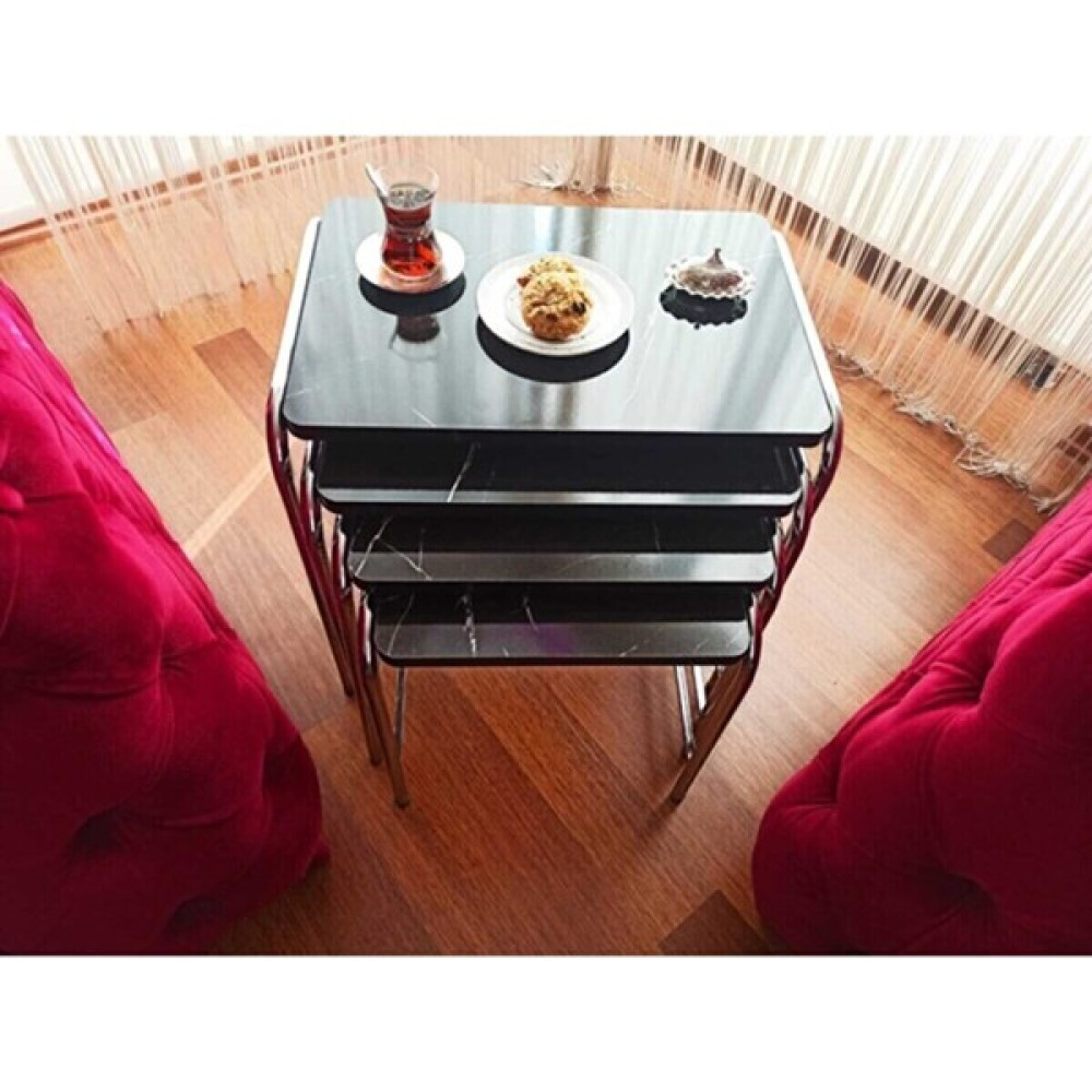 Home Bella Homebella Siyah Mermer 4 'lü Zigon Sehpa 1. Kalite Krom Nikelaj Tse E1 Onaylı Salon Mutfak Oda Zigon Sehpa Fiyatı