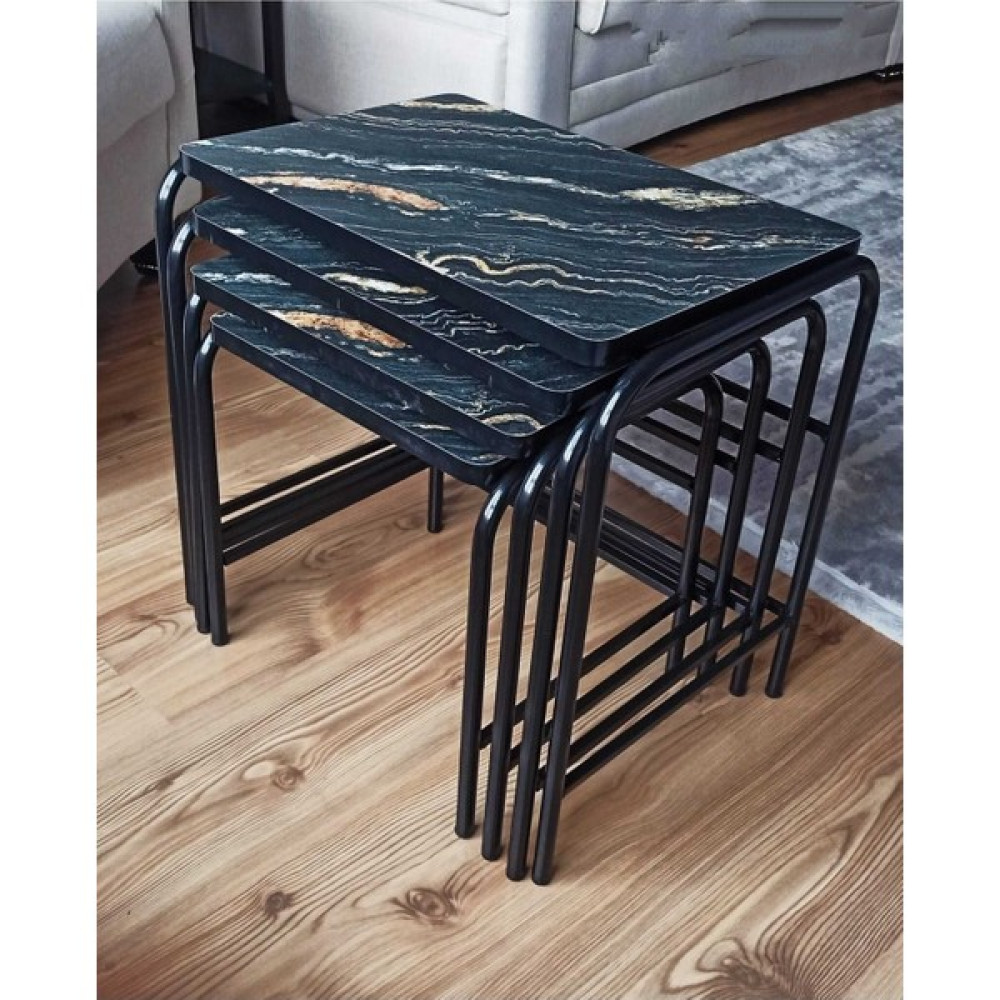Home Bella Teknor 3D Parlak Siyah 4'lü Zigon Sehpa Takım Metal Statik Ayaklı Üreticiden Garantili Zigon Sehpa Fiyatı