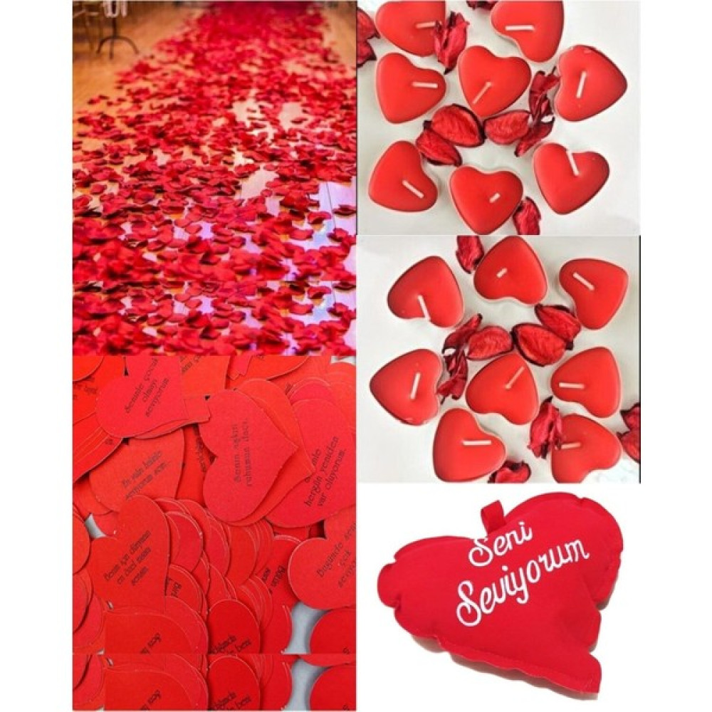 Home Decor 25 Adet Kalpli Tealight Mum + 1500 Adet Kuru Gül + 365 Gün Söz Kartları 1 Adet Seni Seviyorum Yastık Hediyelik Eşya Fiyatı