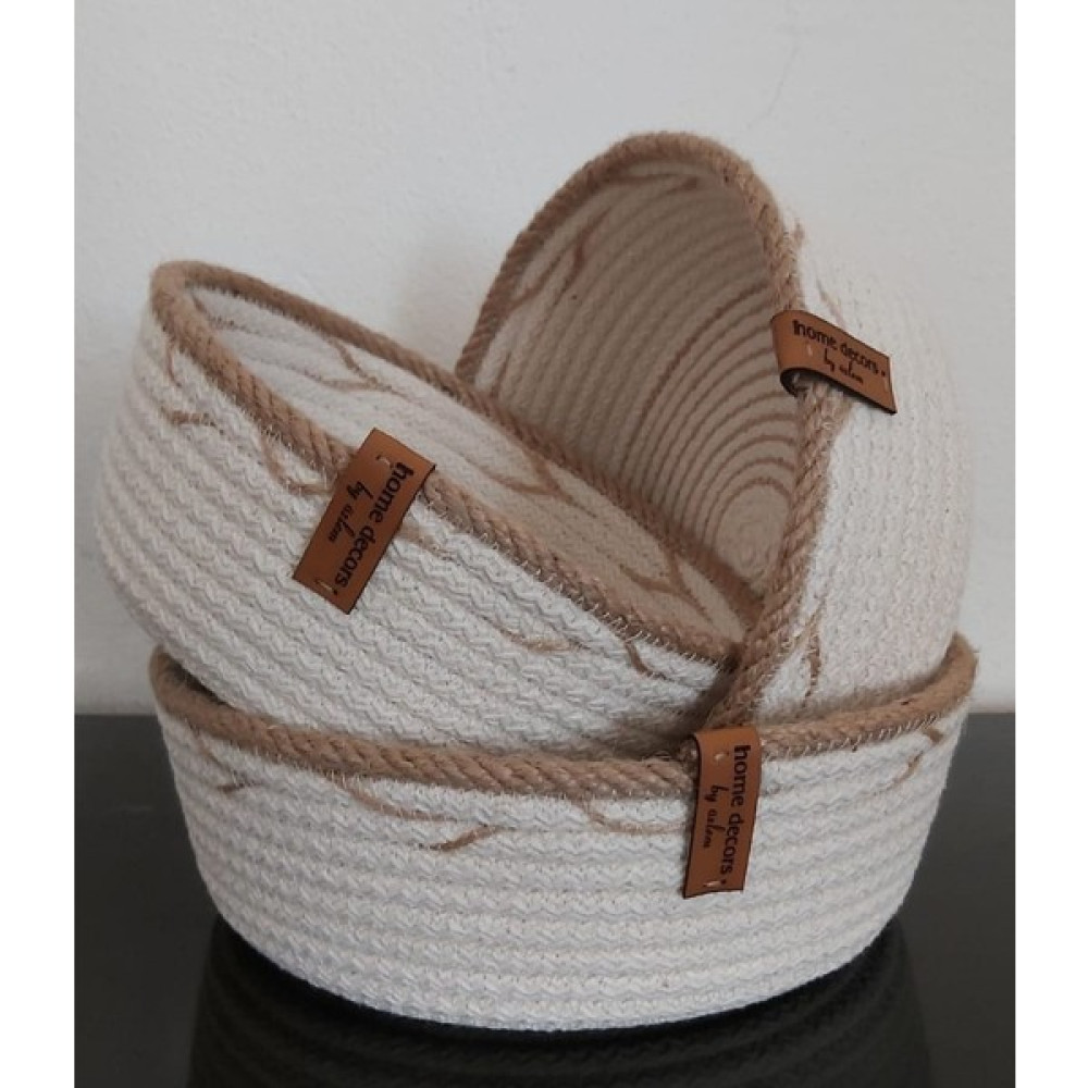 Home Decors By Özlem 3'lü Hasır Sepet Takımı (20X7,18X7,16X7CM) Hasır Düzenleyici Sunum Mutfak Banyo Organizer - Hasır - Ekru Sarmalı Sepet Fiyatı