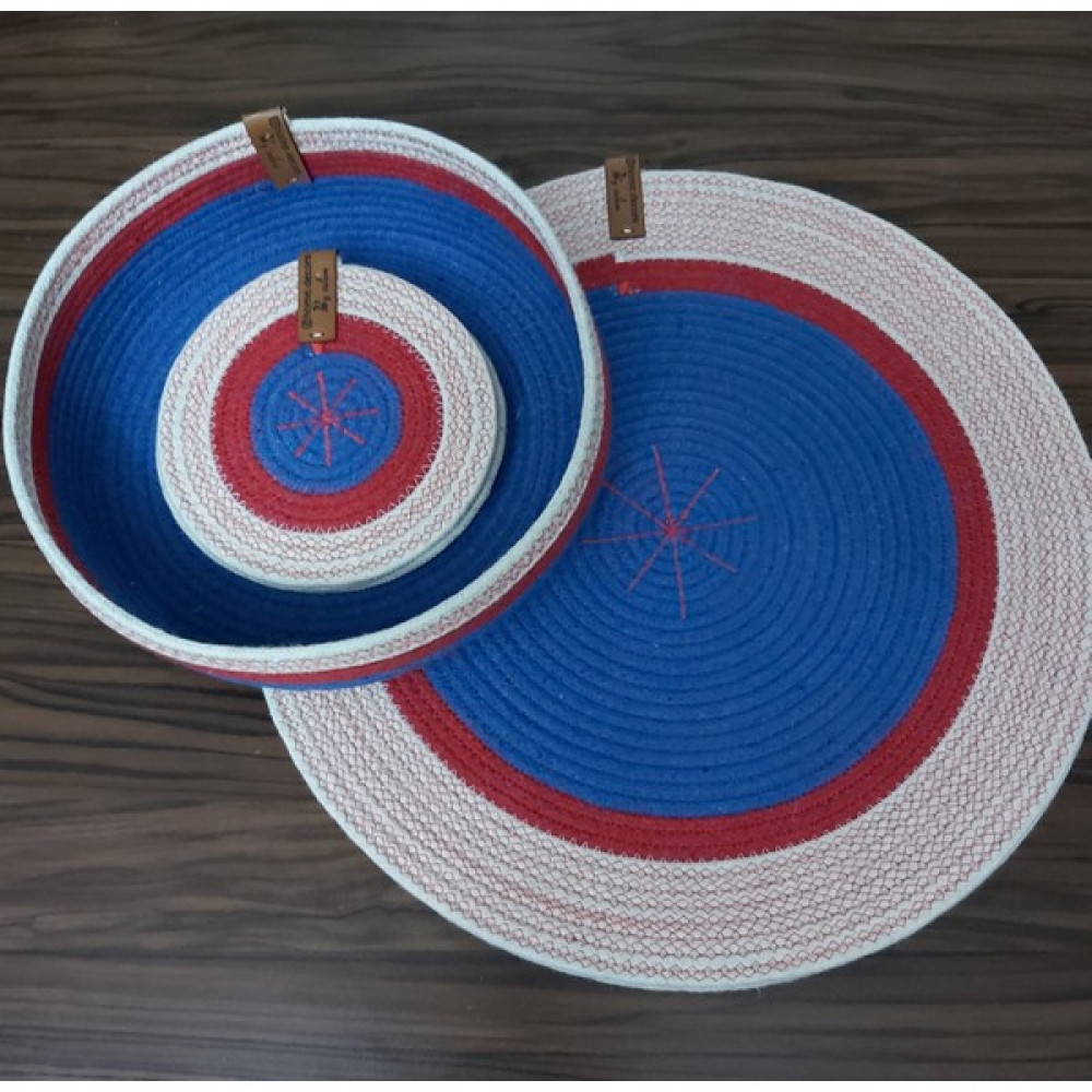 Home Decors By Özlem 4 Kişilik 9 Parça Amerikan Servis Mavi Supla Takımı Tabak Altlığı Bardak Altlığı Sepet Mutfak Hasır - Kırmızı - 33 x 33 cm Amerikan Servis Fiyatı