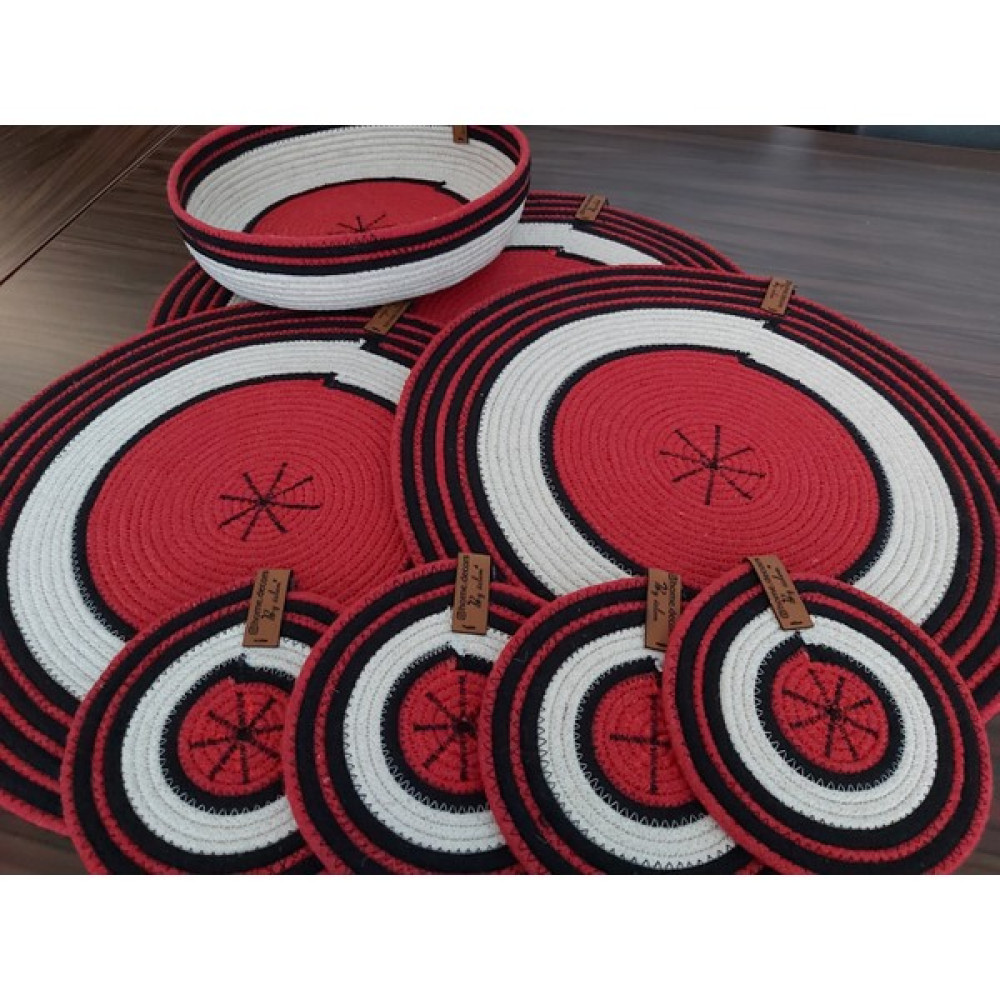 Home Decors By Özlem 4 Kişilik 9 Parça Amerikan Servis Supla Takımı Tabak Altlığı Bardak Altlığı Hasır Sepet Mutfak Sunum - 34 x 34 cm Amerikan Servis Fiyatı