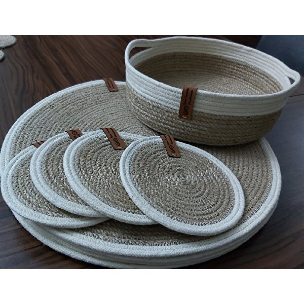 Home Decors By Özlem 4 Kişilik 9 Parça Amerikan Servis Supla Takımı Tabak Bardak Altlığı Hasır Sepet Hediye Mutfak Sunum - Hasır - Ekru - 33 x 33 cm Amerikan Servis Fiyatı