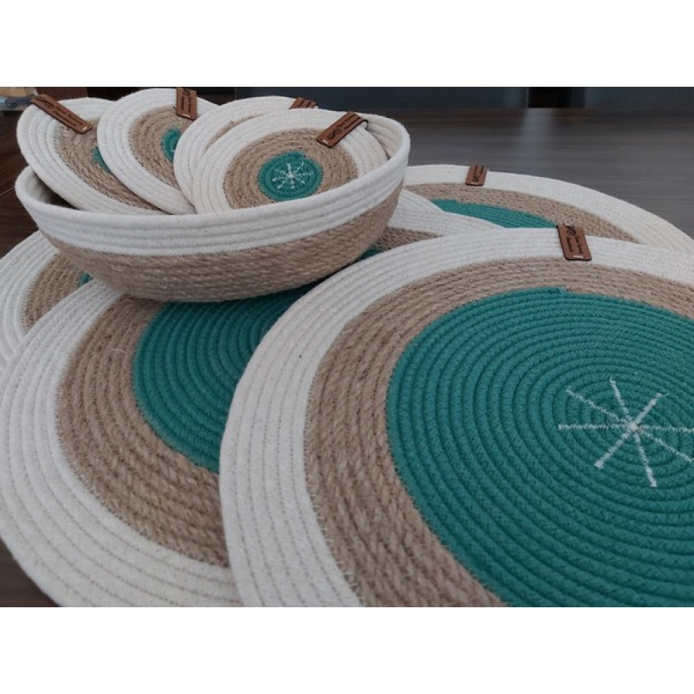 Home Decors By Özlem 4kişilik 9 Parça Amerikan Servis Takımı Supla Takımı Tabak Altlığı Bardak Altlığı Hasır Sepet Mutfak - 32 x 32 cm - Asker Yeşili Amerikan Servis Fiyatı